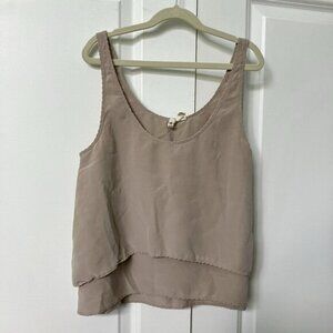 Covet Silk tank Top Womens S Tiered Lace Trim Neutral Minimalist 100% Silk